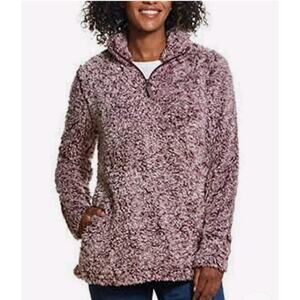 Weatherproof Vintage Sherpa Sweater Cozy Pullover Sz S‎ Frosty Dark Pink Fleece